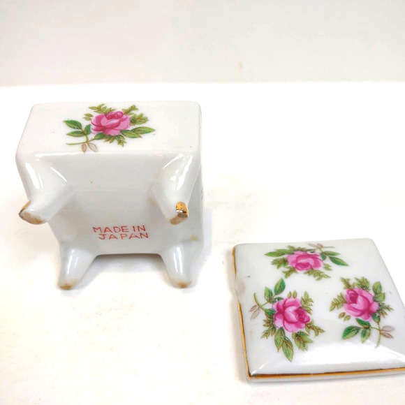 Gold Footed Japan Porcelain Trinket Box Hand Painted Roses Gold Trimmed Candle - Picture 7 of 7